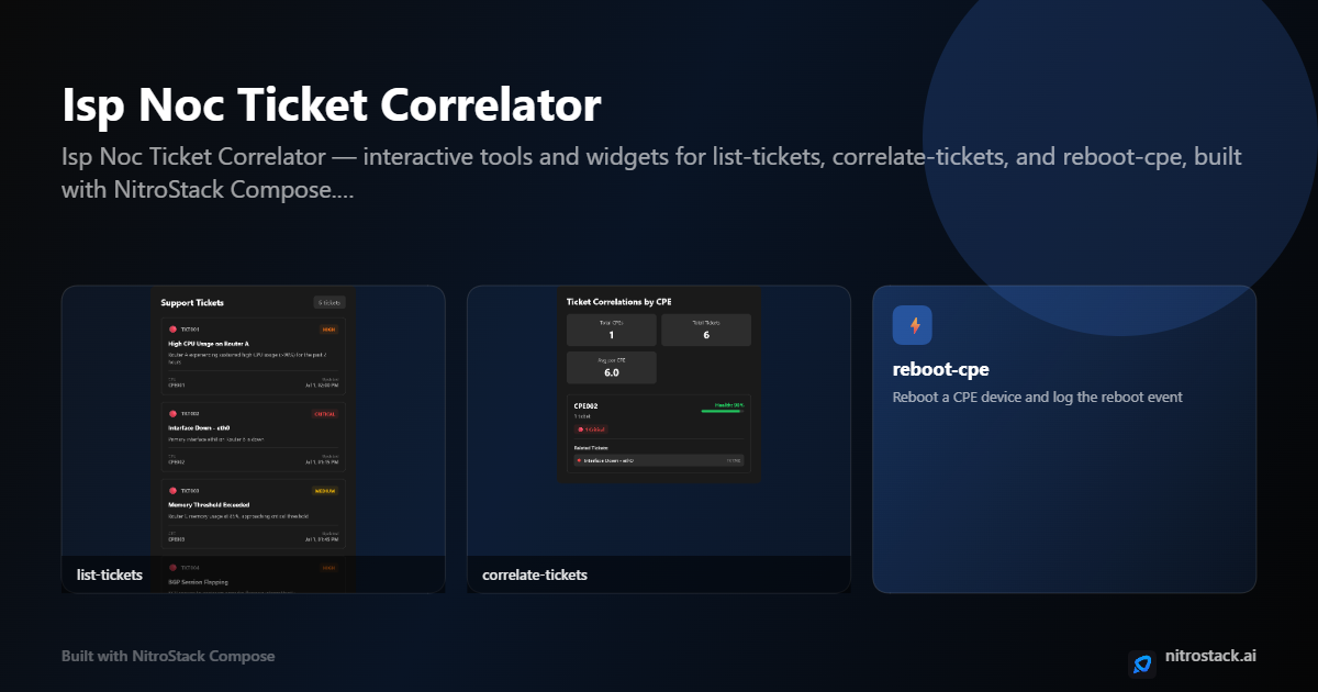 ISP NOC — ticket correlation and CPE reboot screenshot 1